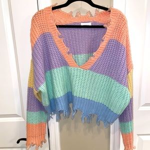 COLOR BLOCKED CROPPED SWEATER